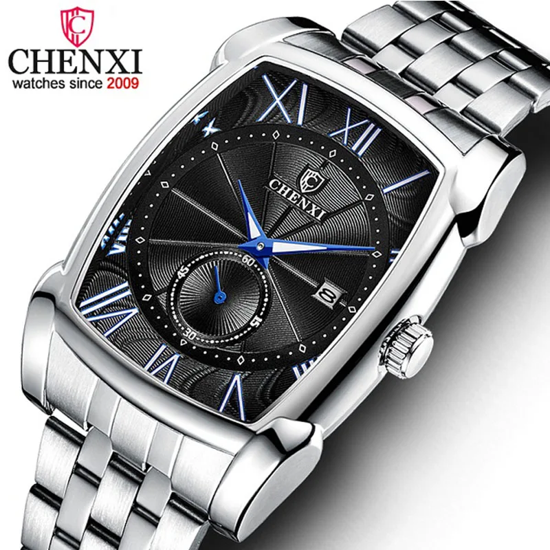 Square Watch For Men Luxury Stainless Steel Business Quartz Wristwatch Man Big Dial Waterproof Chronograph Men's Watches reloj