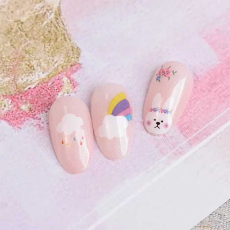 5 шт. тонкие наклейки для ногтей и Улыбка/медведь/цветок/Радуга/кролик DIY слайдер