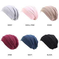 fashion new double layer satin lined chemo cap muslim women night stretch sleep cotton hair loss bonnet hat women bandana