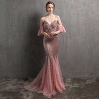 yidingzs 2021 pink off shoulder party dress women sexy strap dress sequin evening dress long prom dress