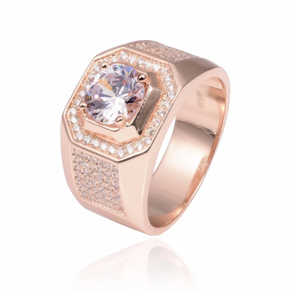 Мужское кольцо из серебра и розового золота с фианитом Размер 7-13 | Украшения