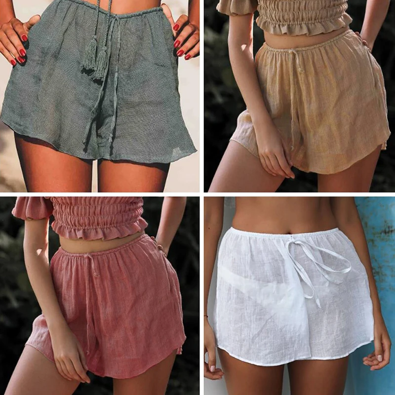 Женские шорты размера плюс повседневные для отдыха пляжные из вискозы тонкие