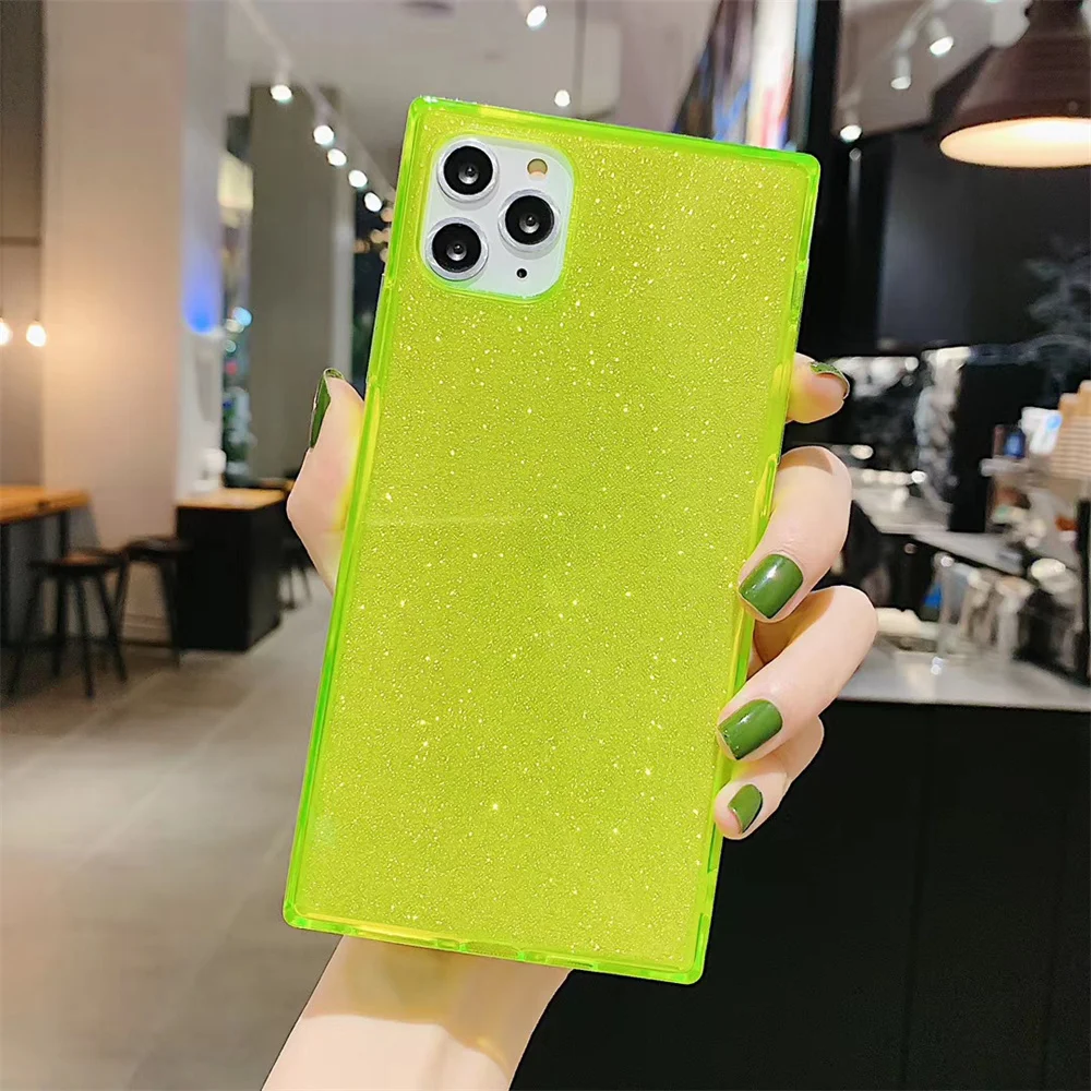 

Square Glitter Phone Case For iPhone 13 Pro Max 11 12 Pro Max Mini XR XS Max 7 8 Plus X Clear Soft TPU 2 In 1 Back Cover