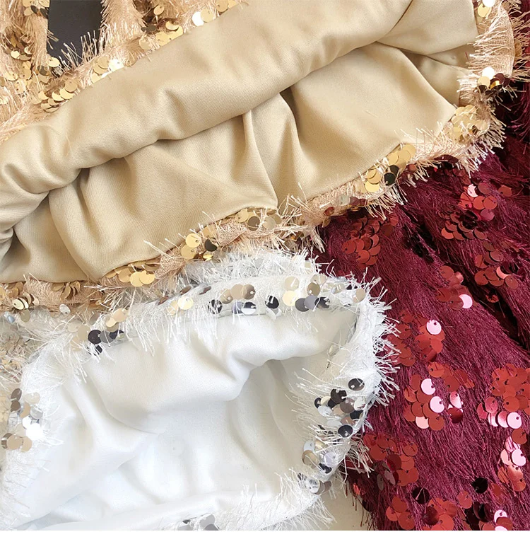 

New Spring Autumn Elegant O-Neck Loose Sashes Sequin Dress Women Sexy Tassel Mini Dress Slim party Dresses Lace-up vestidos M868