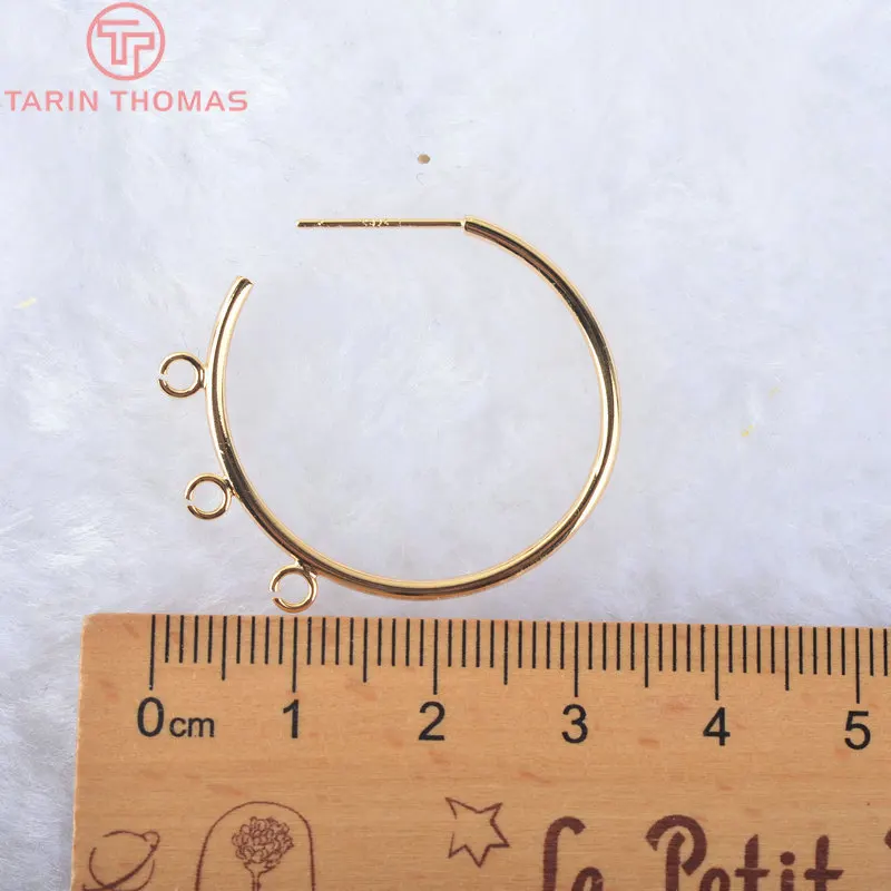 Латунные круглые серьги петли из проволоки 24 к золотого цвета диаметром 33 мм 6 шт. аксессуары высокого