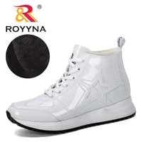 royyna 2019 new designer flat women boots winter fashion shoes woman snow boots women patent leather plush casual footwear comfy