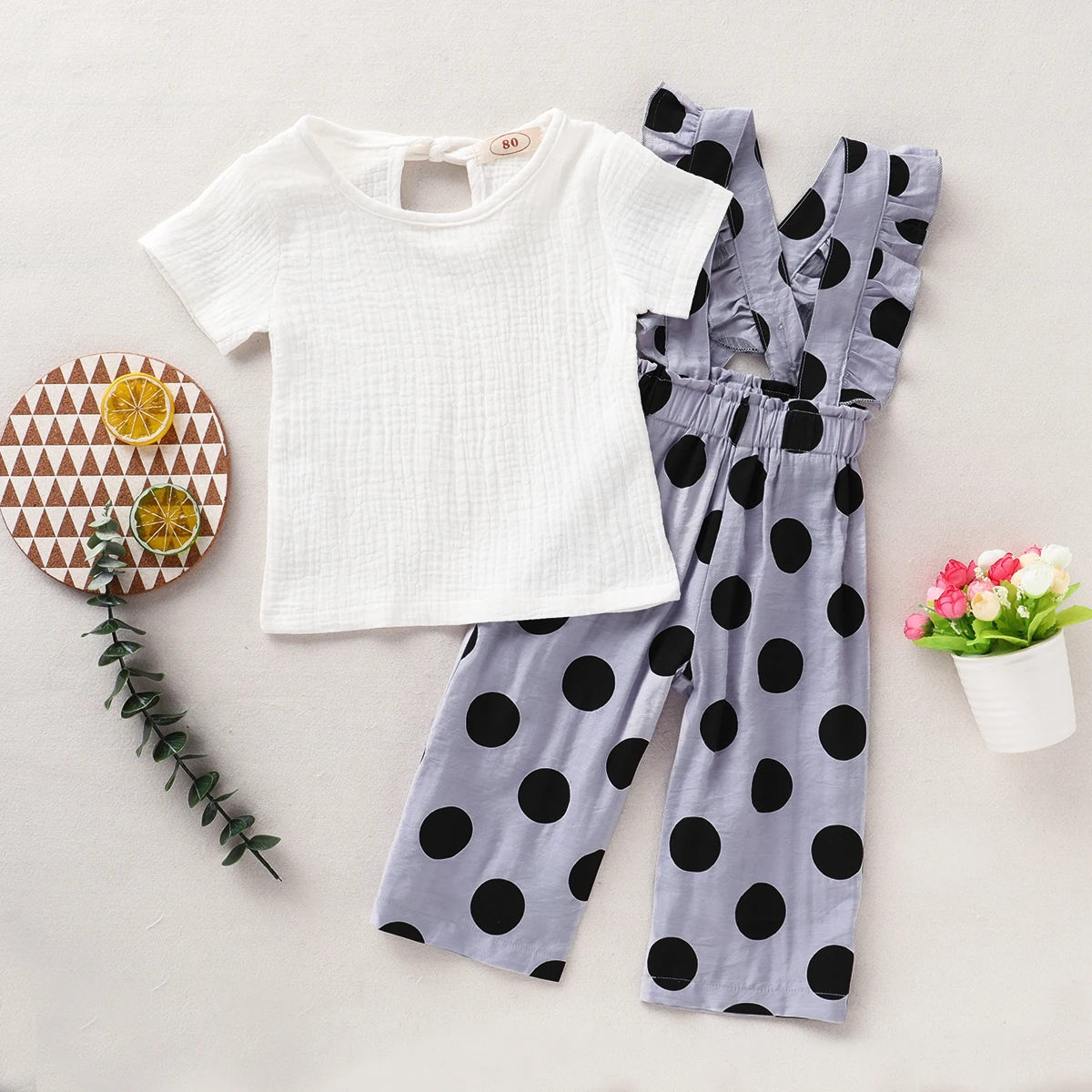 Детская летняя одежда 2 шт. хлопковая и льняная для маленьких девочек футболка с