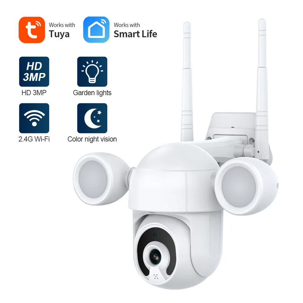 Tuya освещение Камера Tuyasmart PTZ 3MP открытый ip-камеры Wi-Fi двухстороннее аудио дома и