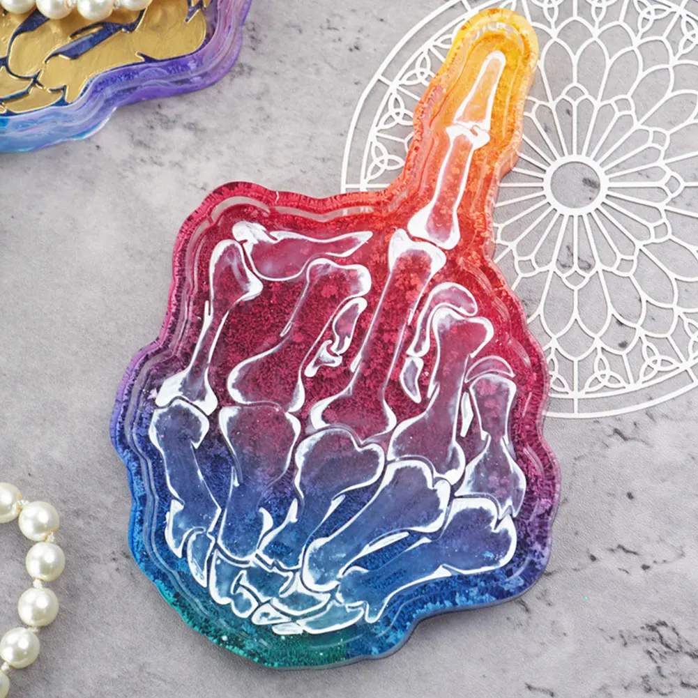 

2PCS Silicone Middle Finger Mold Gothic Skeleton Hand Ashtray MoldDIY Skull Hand Handcraft Crystal Epoxy Resin Mirror Plate Mold