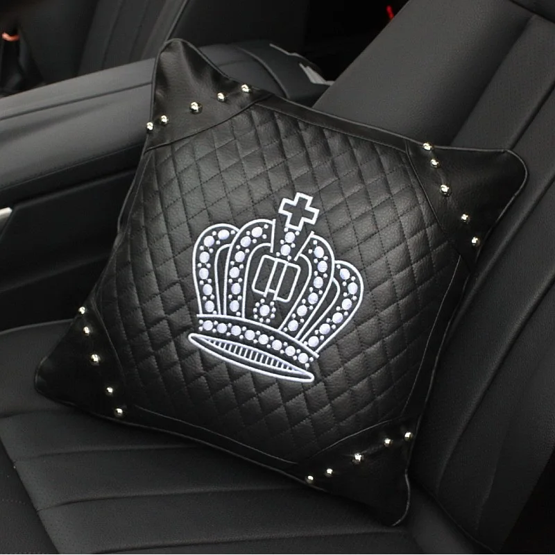 car styling fashion crown headrest pillow auto with chain and rivets automotive accessories women decoration |
