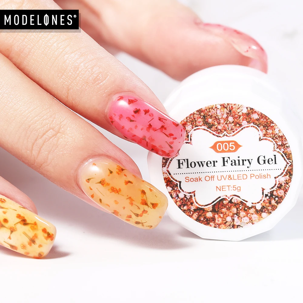Гель лак для ногтей Modelones полупрозрачный УФ гель сушеных цветов 5 мл|Гель ногтей| |
