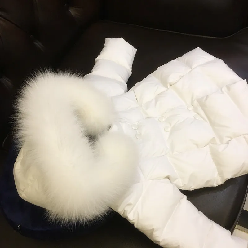 Новый длинный белый пуховик для девочек детская зимняя одежда воротник из