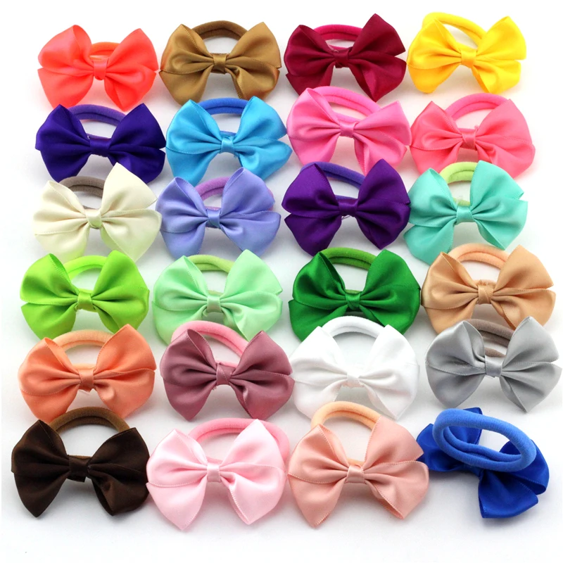Cintas el&aacute;sticas para el pelo para ni&ntilde;a, lazos de 2,5 "con estampado liso, accesorios para el cabello, 20 unids/lote-1