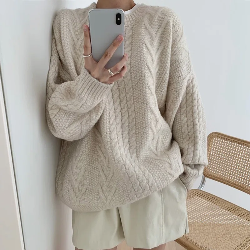

Mazefeng 2020 New Autumn Winter Women Sweaters Pullovers Minimalist Knitting Elegant Casual Loose Ladies Vintage Tops