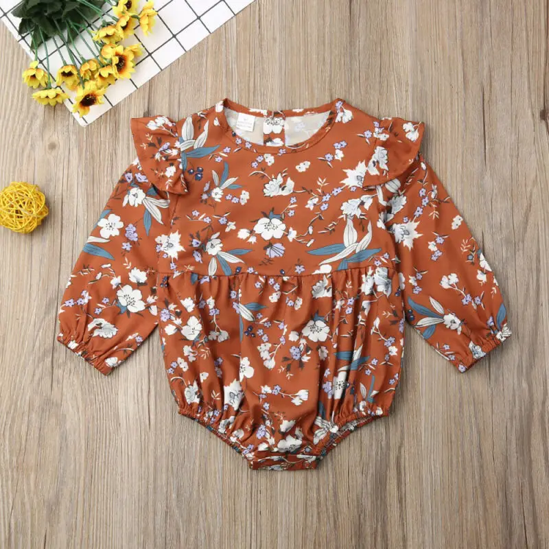 Модный Осенний комбинезон с принтом для маленьких девочек длинными рукавами и