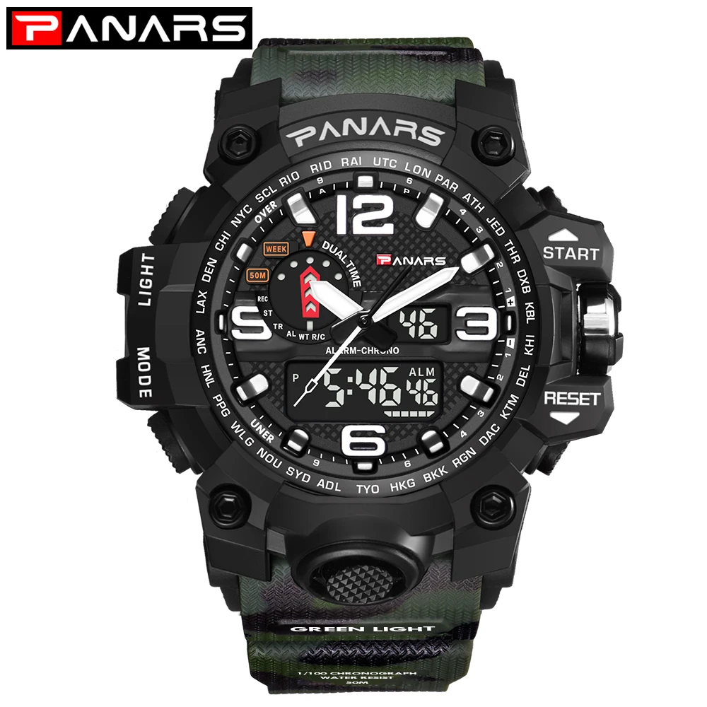 Men Military Watch 50m Waterproof Wristwatch LED Quartz Clock Sport Watch Male relogios masculino Sport S Shock Watch Men - Цвет: Camouflage green