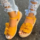 Сандалии женские с открытым носком, повседневная обувь на плоской подошве, с ремешком и бантом, модные туфли из пеньки, лето 2021