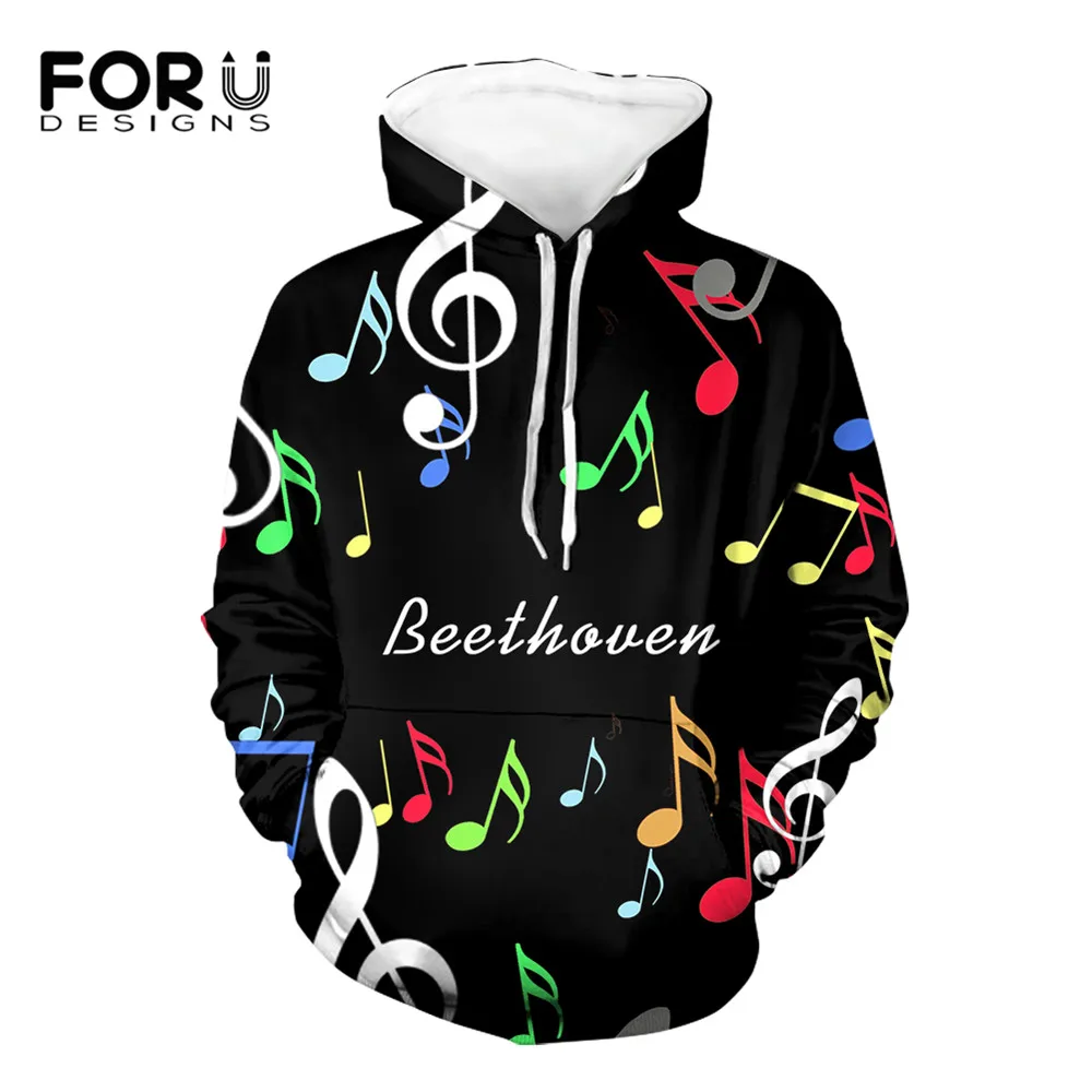 

FORUDESIGNS Music Notes Printed Black Oversized Hoodie Women Casual Hooded Sweatshirt Winter Long Sleeve Pullover for Teen Girls