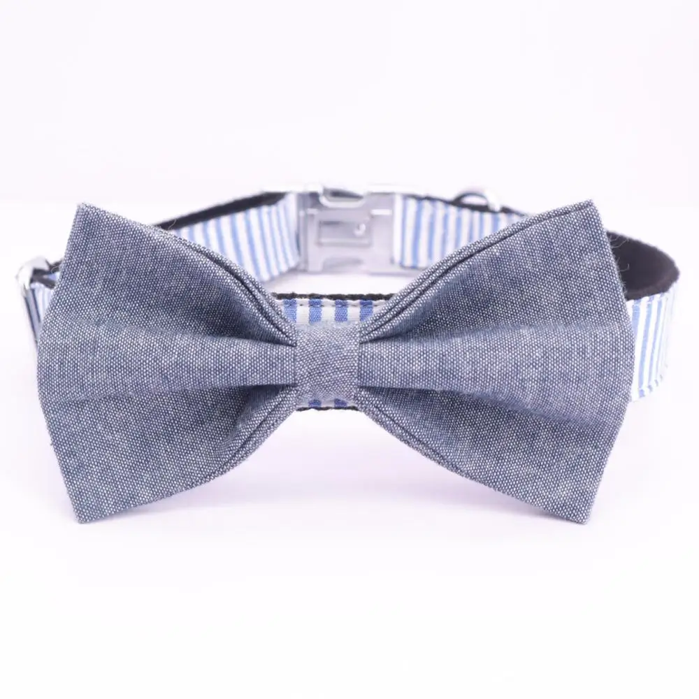 Мужской ошейник в полоску для собак галстук бабочка синий индивидуальный