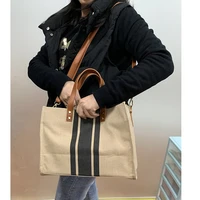 casual linen lady bag portable briefcase professional business handbag large striped simple square canvas woman female bag