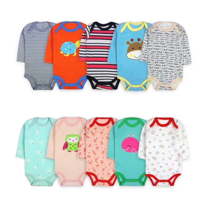 

[5 Packs Random style]Cute pattern Newborn Baby Clothes Cartoon Baby Bodysuit Cotton Long Sleeve Toddler Costume 3-24Months