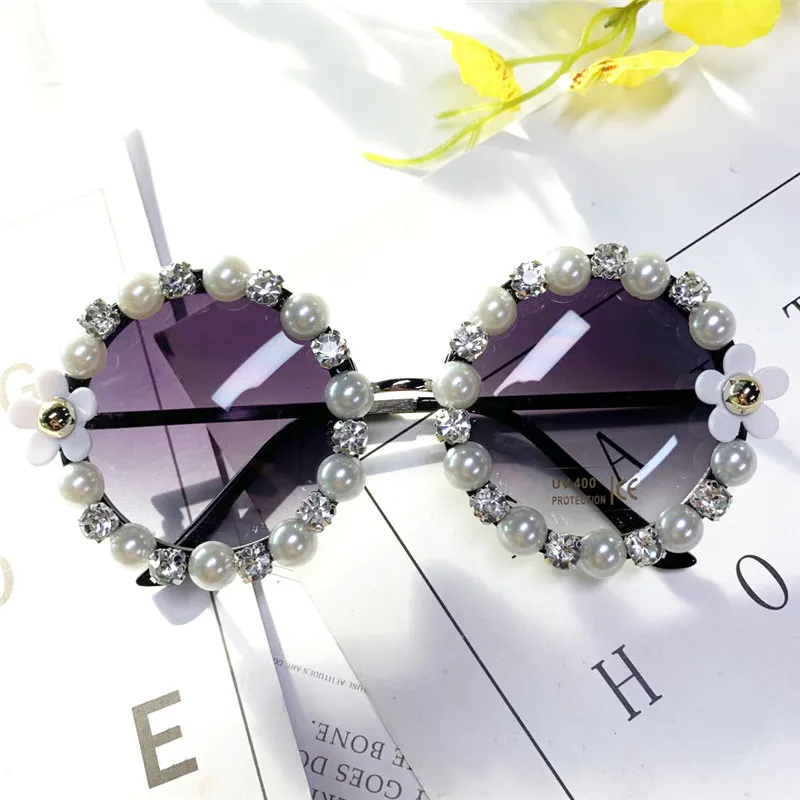 Женские винтажные солнцезащитные очки роскошные круглые в стиле ретро с цветком