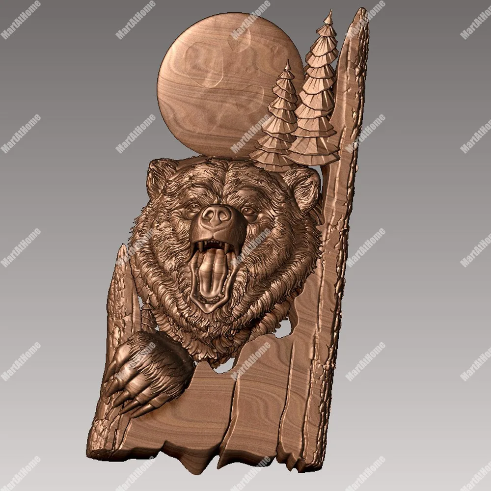 Высокая точность 3D модель STL файл круглая резьба Рисунок Медведь в дереве