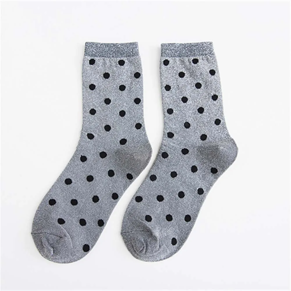 Блестящие женские носки в ретро-стиле горошек высококачественные хлопковые