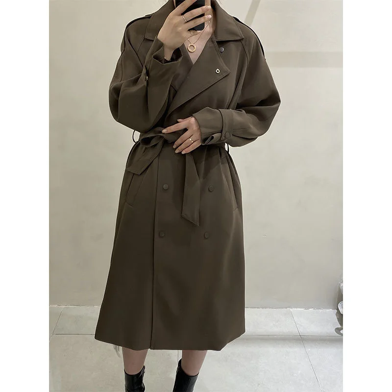 

2021 spring and autumn new windbreaker women's Korean version medium long double breasted temperament long sleeve thin