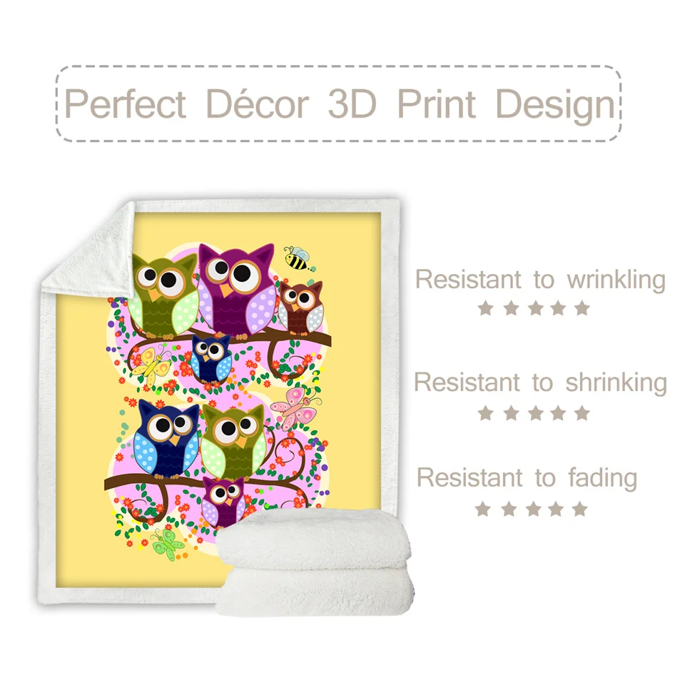 BeddingOutlet пушистое одеяло с совами красочное из шерпы птицами акварельные