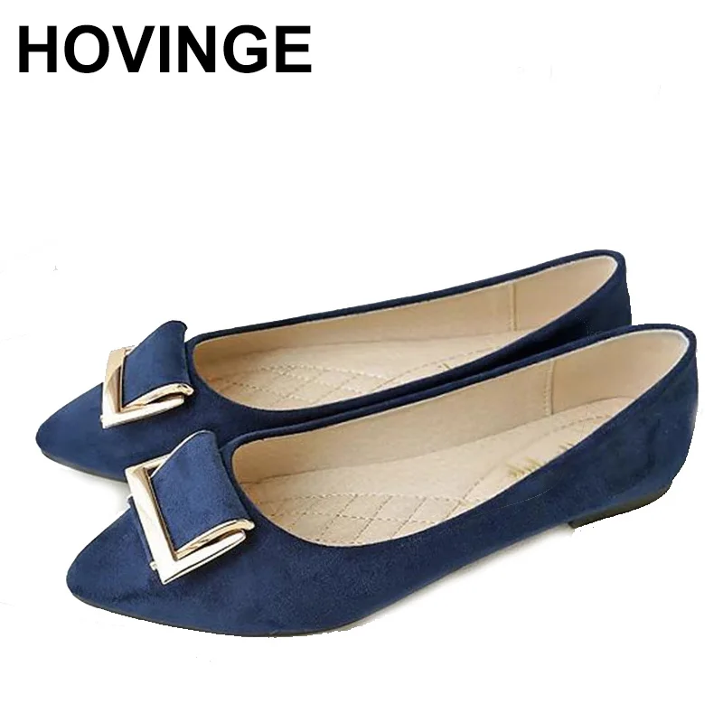 

HOVINGE Women Flats Shoes Slip On Ballet Flat Fashion Metal Button Ladies Casual Pointed Toe Shoes Plus Size Lady Single Shoes