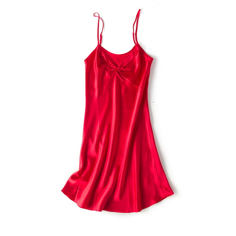 Women Silk Sleepdress 19MM 100%REAL SILK Spaghetti Strap Mini Length Sleep Dresses 2019 New Silk Sleepwear