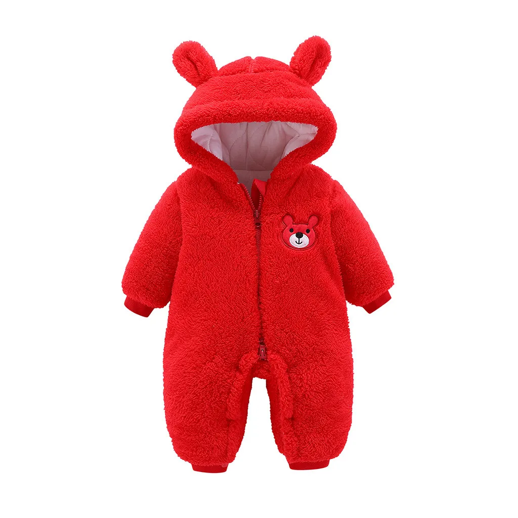 Зимняя одежда для малышей флисовый комбинезон маленьких мальчиков и девочек с