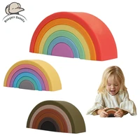 silicone rainbow stacker puzzle baby stacking toy building blocks open ended montessori nesting and sensory fidget toy for kids
