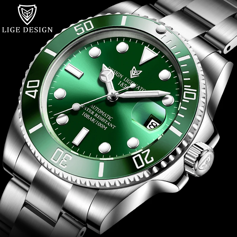 Часы LIGE мужские автоматические механические спортивные полностью стальные