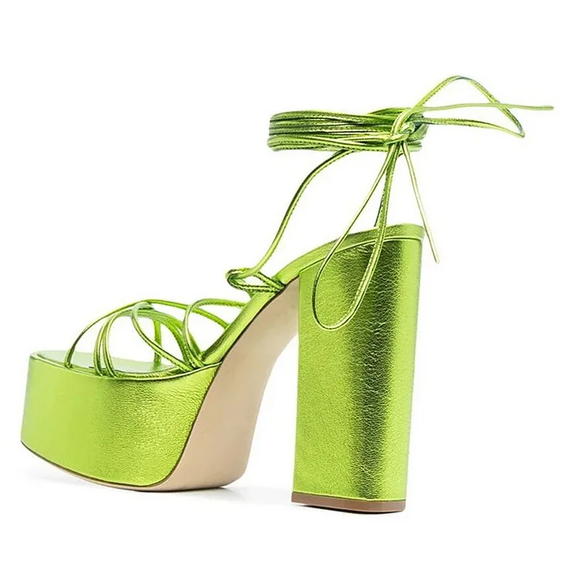 

New Summer Cross-Tied Sandals Women Sexy Thick High Heels Platform Shoes Women Fashion Round Toe Party sandalias de las mujeres