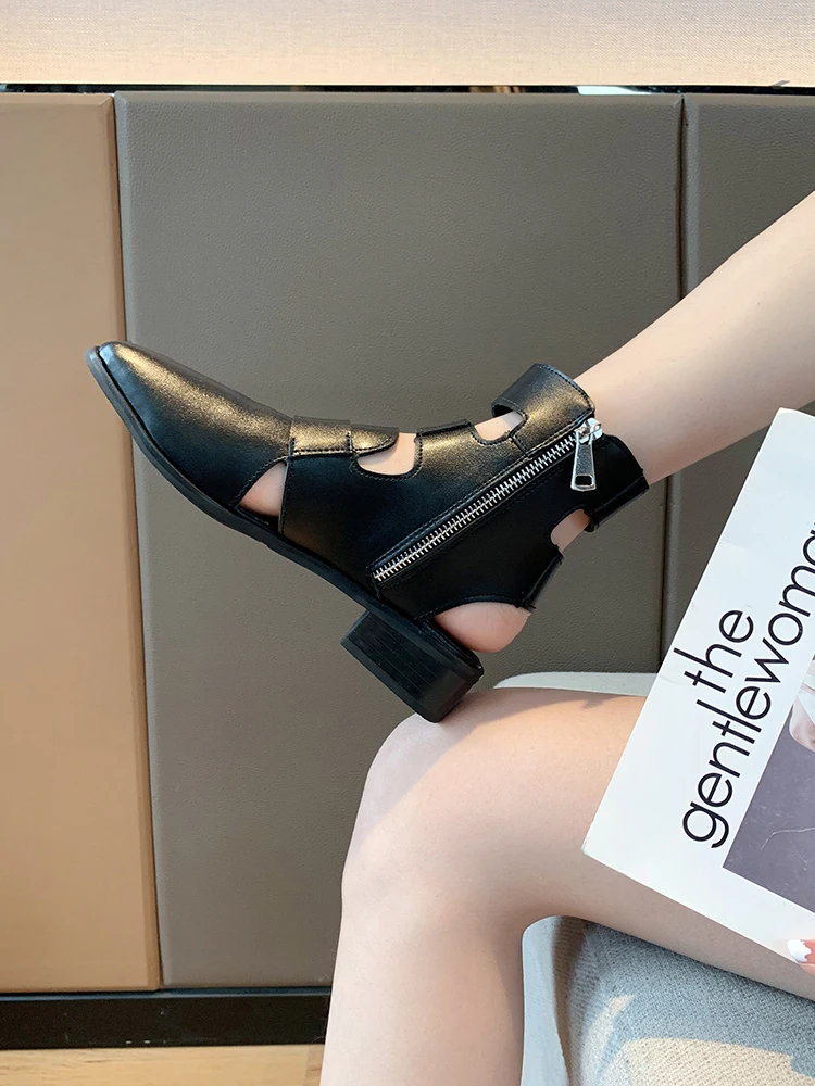 

Новинка лета 2021, модные Универсальные женские Ботинки Martin, босоножки в римском стиле, однотонные ботинки на молнии с вырезами, лидер продаж