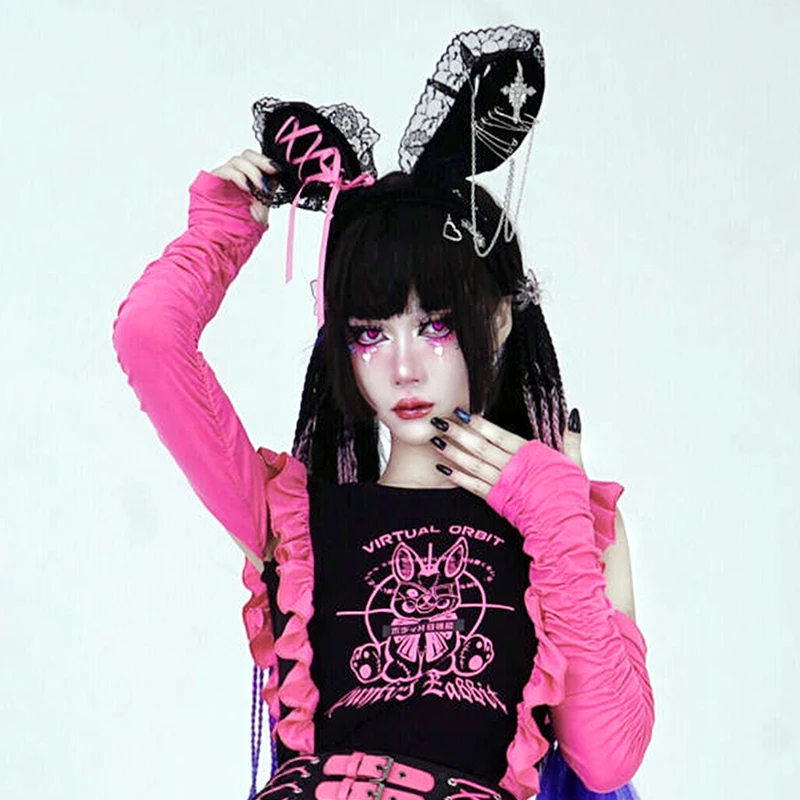 Металлическая лента для волос в стиле Харадзюку с бантом и кружевом |