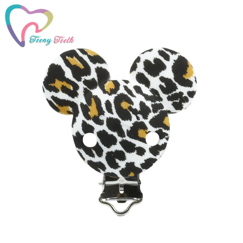 100 PCS Mouse Silicone Baby Teether Clips Leopard Pacifier Clip Beads Accessories Chain Clasps Toy |