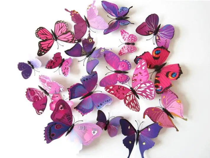 12pcs/Lot 3D Butterfly Wall Stikcer Pin Clip Plastic Curtains Refrigerator Sticking Home Party Decoration Supplies - купить по