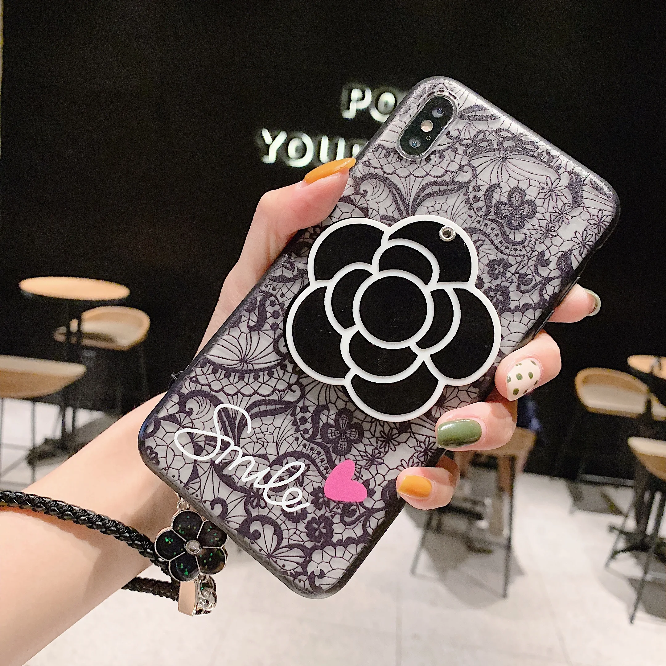 black Tea Чехол для samsung Galaxy A50 A70 A80 A40 A30 A20 A10 крышка S10E S10 S7 S8 S9 плюс Основа прекрасное зеркало и вышивкой в виде медведя Примечание 10 9 8 чехол - Цвет: black Tea