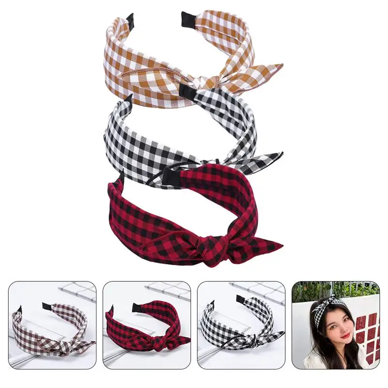 

3PCS Lattice Knotted Headband Decor Retro Lattice Headband for Lady Madam Girl Women