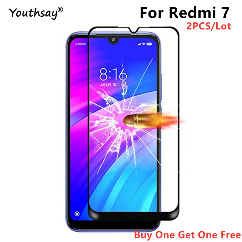 Для Xiaomi Redmi 7 стеклянная защита для экрана 2 шт Полное покрытие клеем Защитная