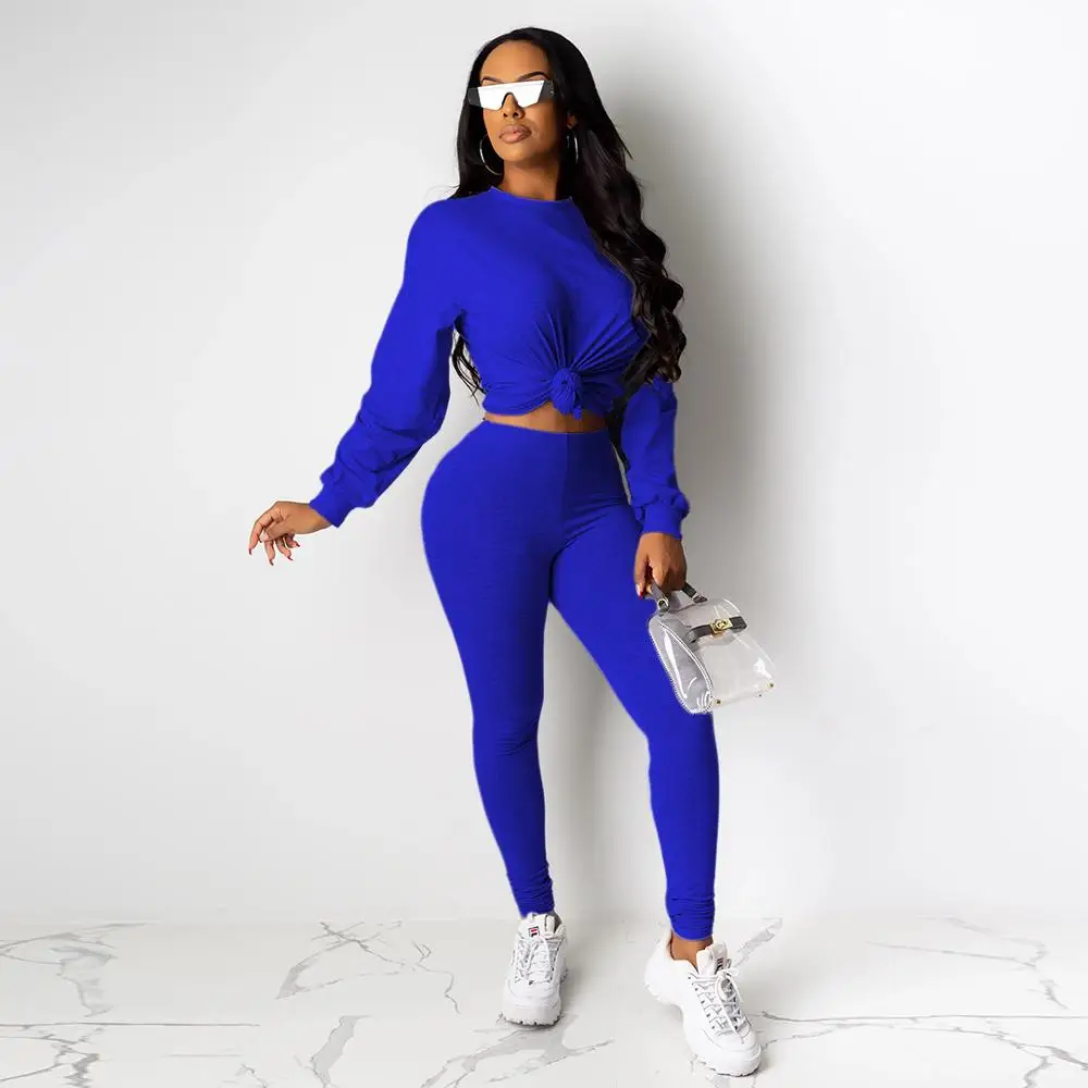 blue Casual Women Two Pieces Jogging Femme Long Sleeve Sportwear Tracksuit Women O-neck Crop Top+ Long Pants Suit Autumn - Цвет: blue