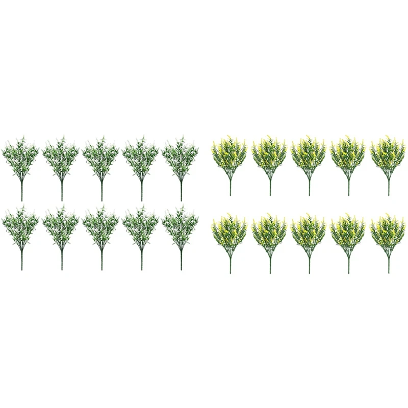 

20 Bundles Artificial Lavender Flowers Outdoor Fake Plants Faux Plastic UV Resistant Flowers White & Yellow