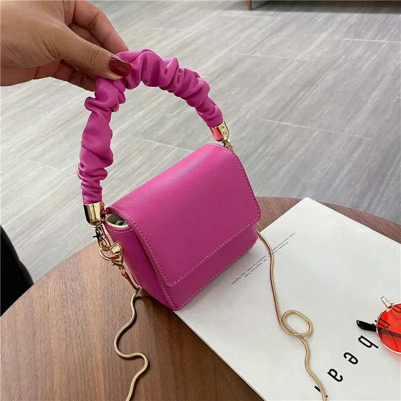 

Super Mini Lipstick Bags Folds Shoulder Handle PU Leather Shoulder Bags For Women 2021 Summer Totes Handbags Crossbody Bags
