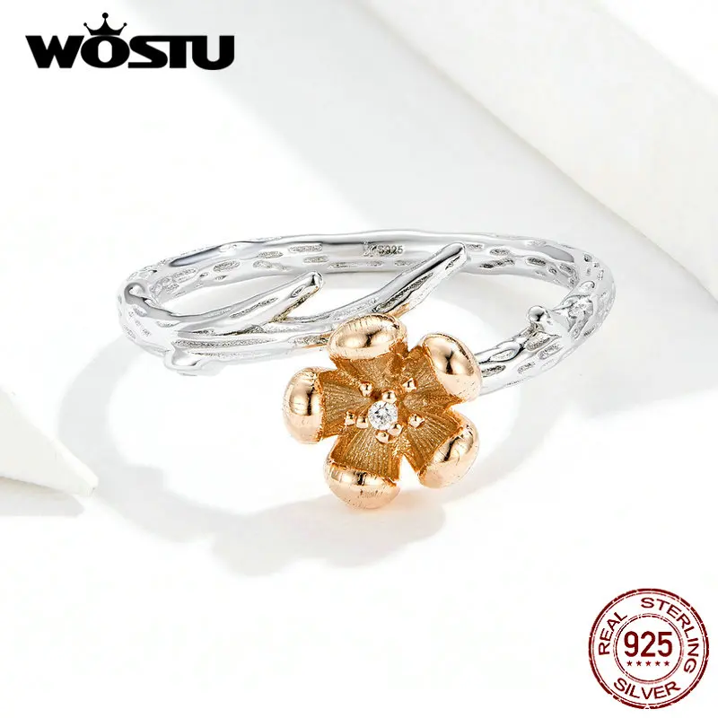 WOSTU цветок сливы кольцо 925 пробы серебро для женщин Циркон Обручальные Кольца Lover модные подлинные ювелирные изделия FIR599