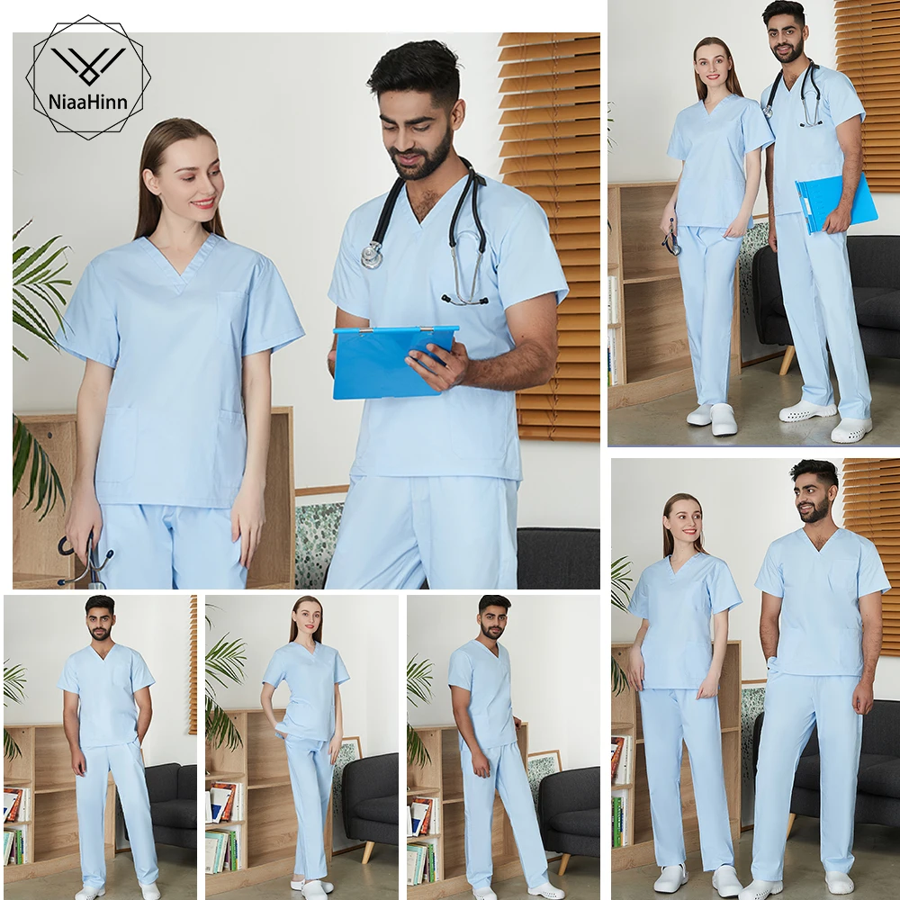 

Костюм медицинский унисекс, дышащий хирургический костюм с большими карманами, уход за салоном красоты, штаны с эластичным поясом