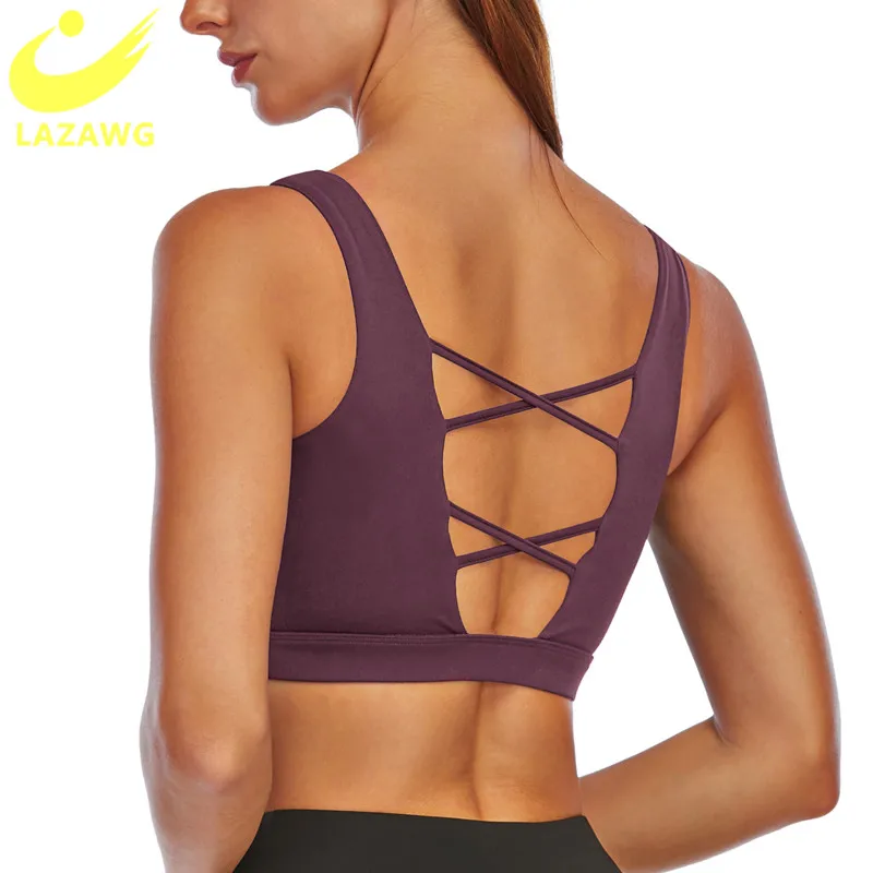 

LAZAWG Sports Top Women Yoga Bra Push Up Brassiere BH Zipper Gym Shirt Fitness Shockproof Sportswear Sport Sexy Back Top Bras