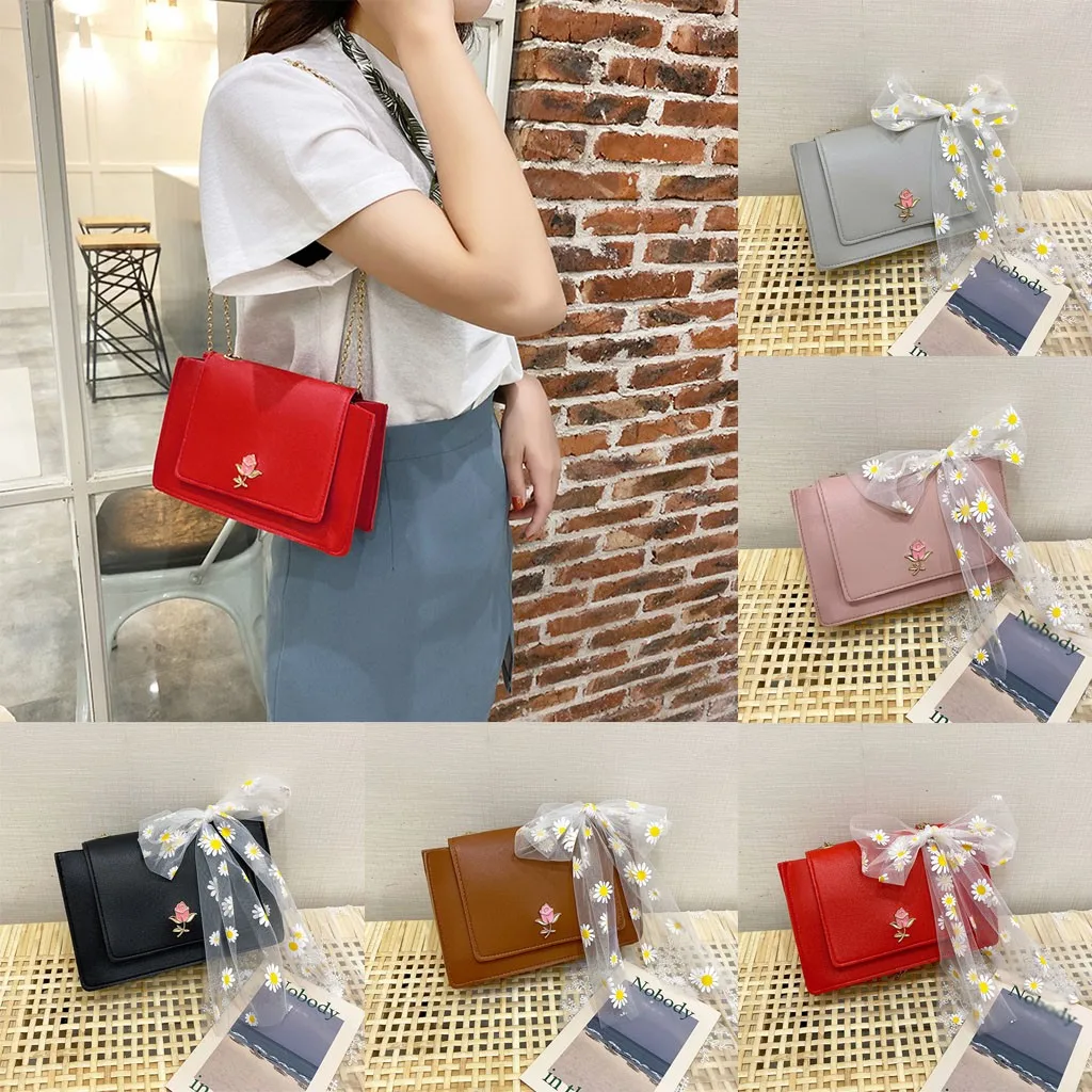 

Модная сумка для женщин 2020, сумки через плечо из искусственной кожи с кружевным бантом, сумки через плечо, повседневные сумки-мессенджеры на...